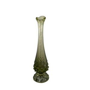 MCM Swung Vase/Fenton Green Glass Hobnail/MCM Green Vase
