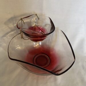 Vintage Cranberry/Ruby Glass Chip And Dip Bowl Set / Indiana Glass