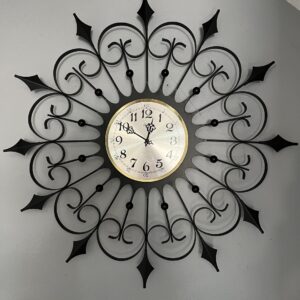 Vintage Starburst Black Metal Wall Clock/ MCM Welby Sunburst Clock