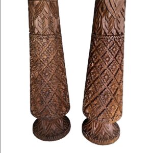 Vintage Hand Carved Teak Wood Vase Pair / Vintage Tiki Wood Craved Vase Set