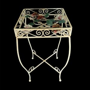 Vintage Italian Tole Side Table / Italian Metal Floral and Leaf Accent Table