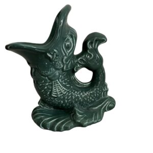 Vintage Emerald Green Gurgling Fish Sculpture / Koi Fish Vase
