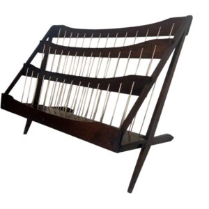 Mid Century Modern Teak & Rope Magazine Rack / MCM Teak Newspaper Rack