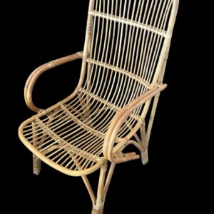 Italian Bamboo and Rattan Lounge Chair / Franco Albini Style