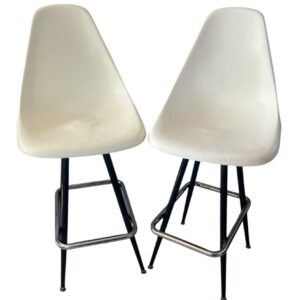 Pair of Vintage Mid-Century Modern Swivel Molded Plastic Bar Stools  Eames Style