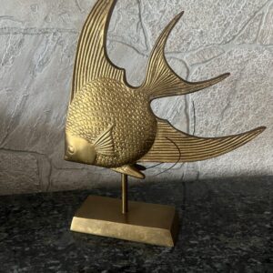 Rosenthal Netter Brass Fish Sculpture 12” – Mid Century Modern Decor – Korean Vintage Angelfish – Nautical Shelf Art – MCM Brass Figurine
