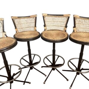 4 Vintage Rattan and Metal Barstools / Tiki Room Swivel Barstools Set of 4