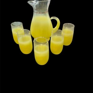 Vintage Mid-Century Modern Blendo glass drinkware set / Frosted yellow