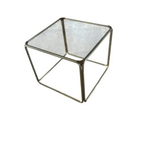Vintage Brass & Glass Cube Side Table – Hollywood Regency Modern Accent Table