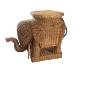 Vintage Wicker Elephant Plant Stand / Side Table – Hollywood Regency Boho Rattan Décor
