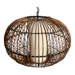 Vintage Italian Style Rattan Pumpkin Pendant Lamp Attributed to Franco Albini