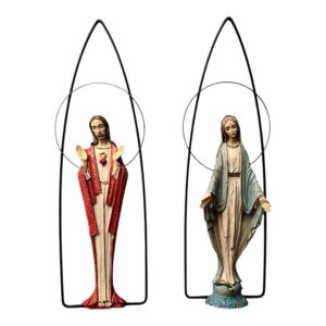 Vintage Italian Mid-Century Modern Jesus & Mary Wall Sculptures – Hand-Painted Metal Arch Art