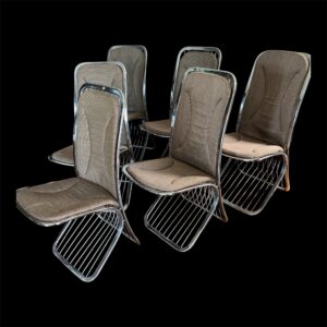 Vintage Gastone Rinaldi Cantilever Dining Chairs – Chrome Upholstered Italy- Set of 6